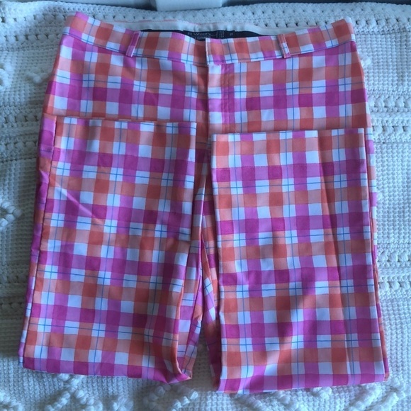 Rampage Y2K Pink and Orange Plaid Crop Wide Leg Pant Trouser - Picture 1 of 6